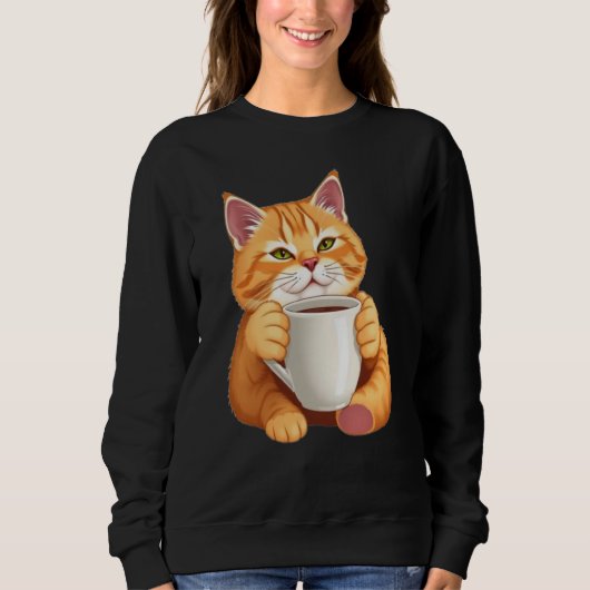 Süße rote Katze Kaffee Grafik Sweatshirt (Vorderseite)