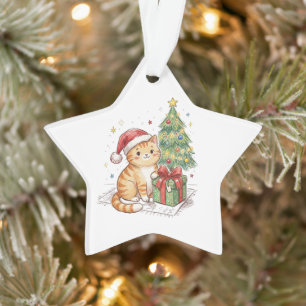 Süße rote Katze mit Weihnachtsmannmütze Weihnachts Ornament