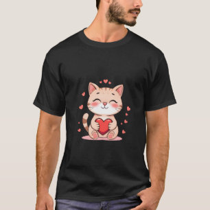 Süße rote Katze umarmt rotes Herz Liebeskunst ✨🐾❤ T-Shirt