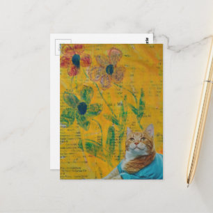 Süße rote Katze und Blumen Collage Postkarte