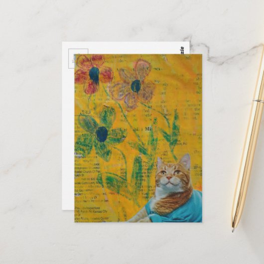 Süße rote Katze und Blumen Collage Postkarte (Vorderseite/Rückseite Beispiel)