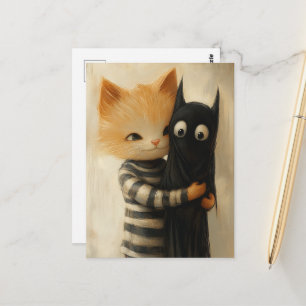Süße rote Katze und ein schwarzes Katzenphantom Postkarte