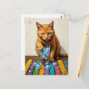 Süße rote Katze und Eis Postkarte
