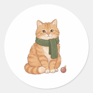 Süße rote Katze Weihnachtssticker Runder Aufkleber