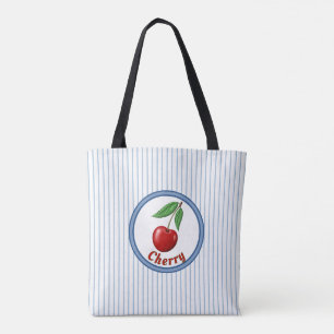 Süße rote Kirsche und blaue Streifen Personalisier Tasche
