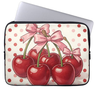 Süße rote Kirschen rosa Schleifen Retro-Punkte  Laptopschutzhülle