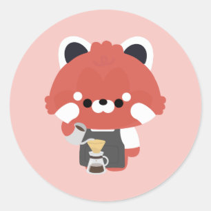 Süße Rote-Panda-Barista Runder Aufkleber