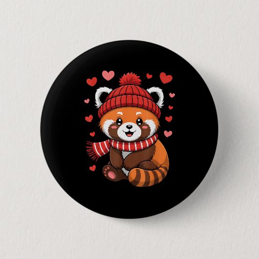 Süße Rote Panda Valentinstag Herzen Winter Scharla Button (Vorderseite)