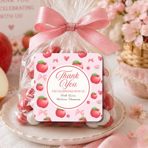 Süße Rote Pink Apple Coquette Danke Quadratischer Aufkleber
