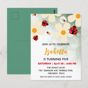 Süße rote Punkte Marienkäfer Gänseblümchen Geburts Postkarte