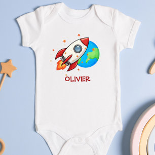 Süße rote Rakete im Weltraum Baby Strampler