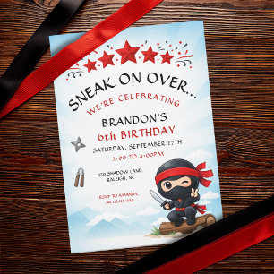 Süße rote Sterne Ninja-Kampfsport-Kindergeburtstag Einladung