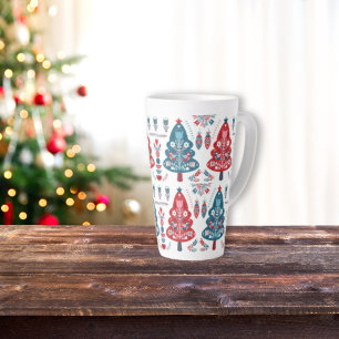 Süße rote und blaue Weihnachtsbaum-Nordik-Muster Milchtasse