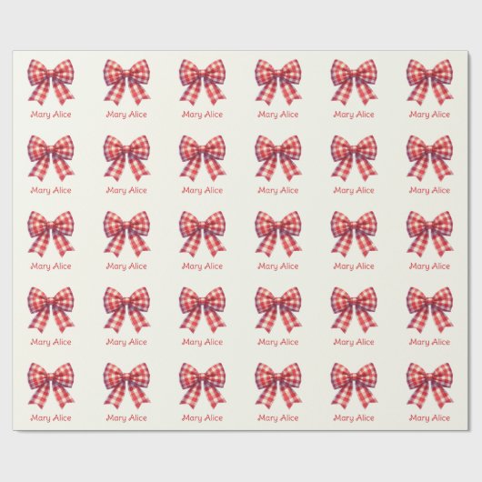 Süße rote und cremweiße Gingham-Schleife Geschenkpapier (Flach)