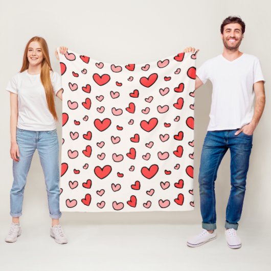 Süße rote und rosa Hand gezeichnete Herzen Muster Fleecedecke (Beispiel)