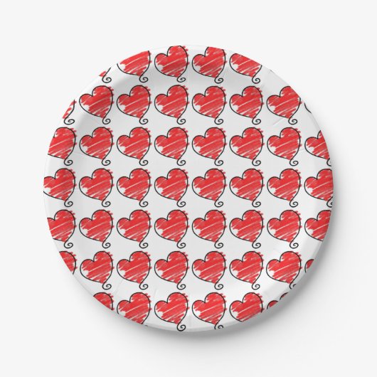 Süße rote und weiße Herzen Valentinstag Pappteller (Vorderseite)