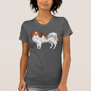 Süße rote und weiße Phalène-Fröhlich-Hund-Illustra T-Shirt
