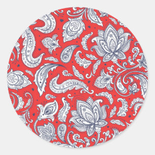 Süße rote Vintage-Blumenmuster Runder Aufkleber
