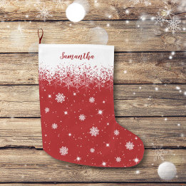 Süße rote Weihnachtssterne Schneeflocken Muster Großer Weihnachtsstrumpf