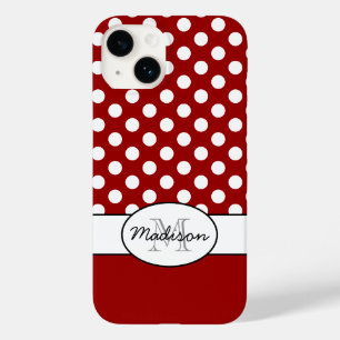 Süße rote weiße Punkte Retro-Muster Monogramm Case-Mate iPhone 14 Hülle