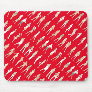 Süße rote weiße Silhouetten Mode Mädchen Muster Mousepad