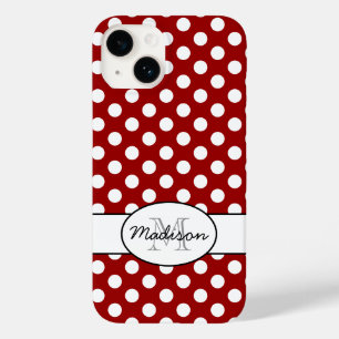 Süße rote weiße Tupfen Retro-Muster Monogramm Case-Mate iPhone 14 Hülle