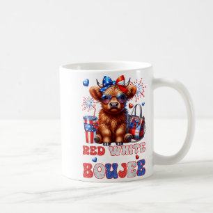 Süße rote weiße und Boujee Highland-Kuh 4. Juli Kaffeetasse