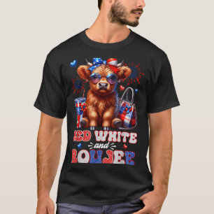Süße rote weiße und Boujee Highland-Kuh 4. Juli T-Shirt