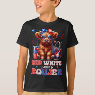 Süße rote weiße und Boujee Highland-Kuh 4. Juli T-Shirt