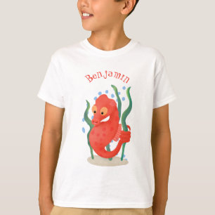 Süße rote Zwerg-Seepferdchen-Cartoon-Illustration T-Shirt