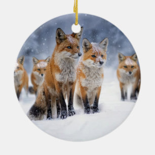 Süße Rotfuchs-Familie im Schnee Xmas Ferien Keramik Ornament