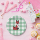 Süße Rotfuchs-Grün-Gingham-Baby-Party Pappteller (Party)