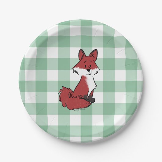 Süße Rotfuchs-Grün-Gingham-Baby-Party Pappteller (Vorderseite)