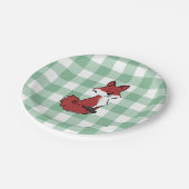 Süße Rotfuchs-Grün-Gingham-Baby-Party Pappteller (Schrägansicht)