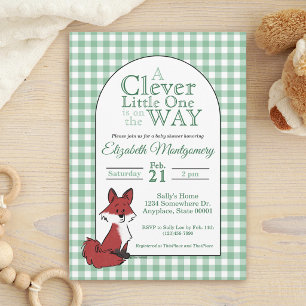 Süße Rotfuchs-Kluge-Eins-Grün-Gingham-Baby-Party Einladung