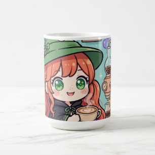 Süße Rothaarige Hexen-Tasse, niedliche Latte-Kunst Kaffeetasse