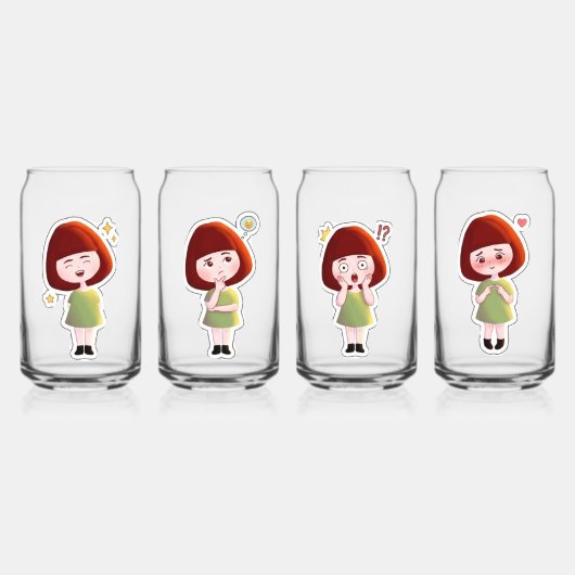 Süße Rothaarige Mädchen Glas Set (Vorderseite)