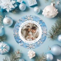 Süße runde blaue Schneeflocke Weihnachtsfoto