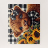 Süße rustikale Sonnenblume Highland-Kuh Puzzle (Vertikal)