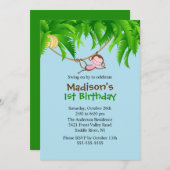 Süße Safari-Affe zum Geburtstag Einladung (Vorne/Hinten)