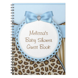 Süße Safari Blau und Braun Babyparty-Gästebuch Notizblock