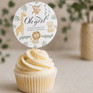 Süße Safari-Dschungel-Oh-Mädchen-Cupcake-Topper Runder Aufkleber