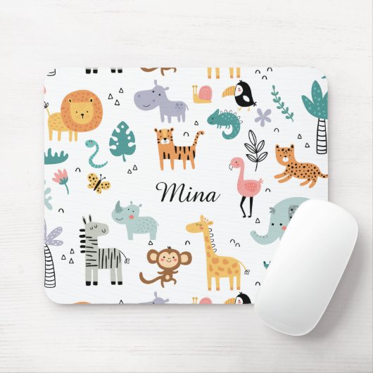 Süße Safari-Dschungeltiere personalisierter Babyna Mousepad (Mit Mouse)
