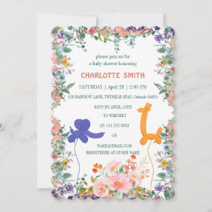 süße Safari-Elefant-Giraffe-Ballon-Baby-Party Einladung