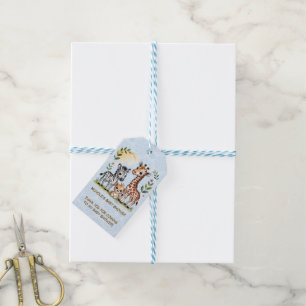 Süße Safari-Tier-Trio-Junge-Baby-Shower-Dankeschön Geschenkanhänger