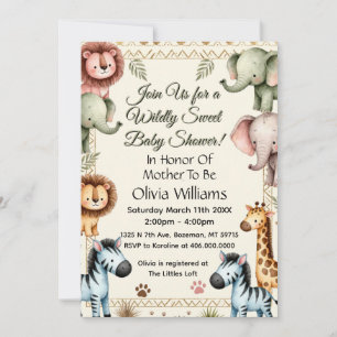 Süße Safari-Tiere Baby Shower Einladung
