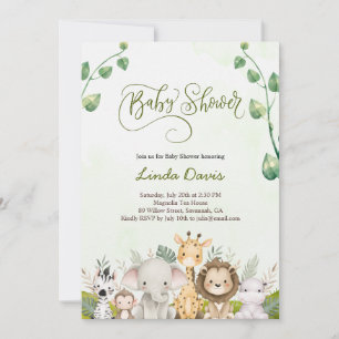Süße Safari-Tiere Baby Shower Einladung