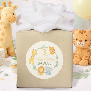 Süße Safari-Tiere Dschungel Kinder Geburtstag Runder Aufkleber