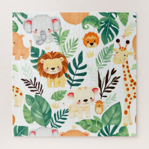 Süße Safari-Tiere Dschungelmuster Puzzle