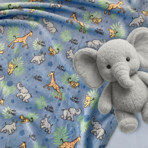 Süße Safari-Tiere Farbige Name Baby Kinder Blau Fleecedecke